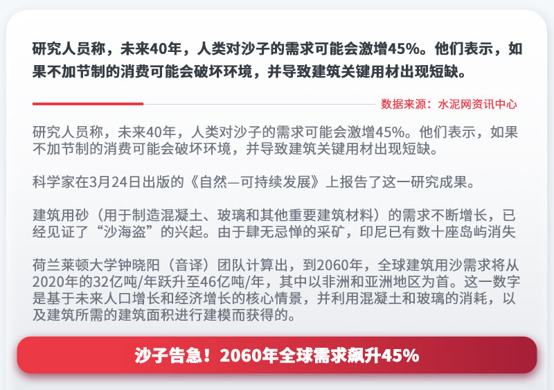 沙子告急！2060年全球需求飆升45%